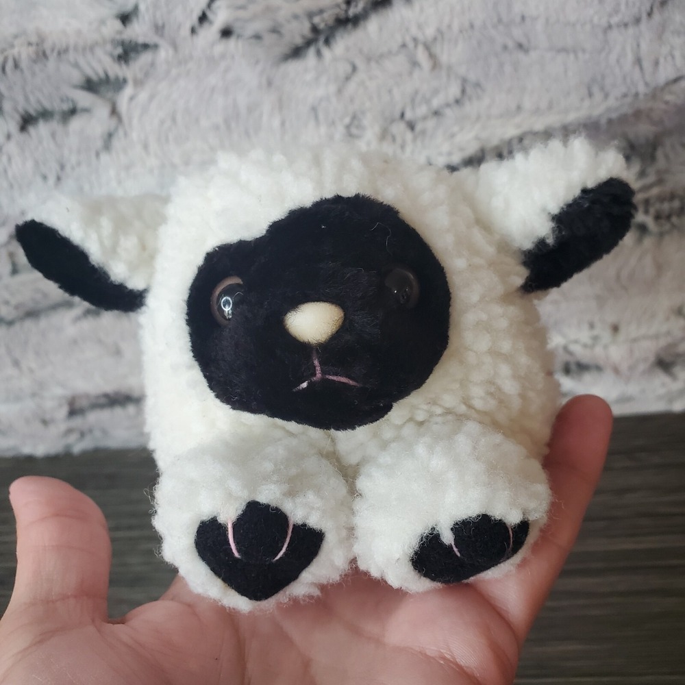 Vintage 1997 Lizzy Puffkins Lamb Black White Plush Stuffed Animal Sheep Swibco